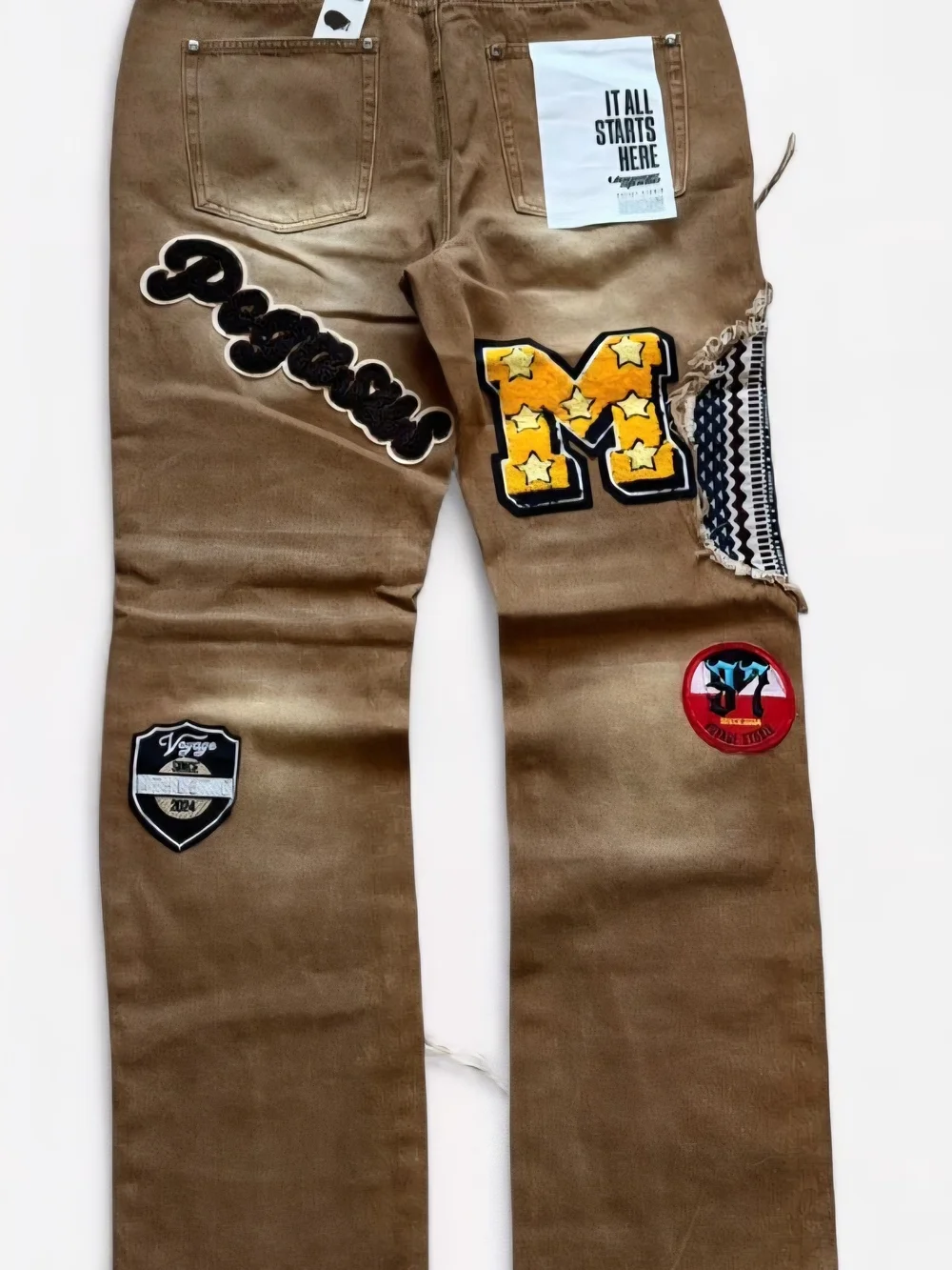 LG Men's Brown Straight Jeans with Multicolor Patchwork